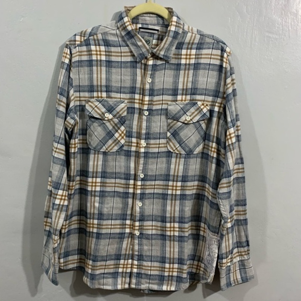 ✨ WINGS HAWAII Vintage Boyfriend Flannel Plaid Shirt Crochet Back  - Size M